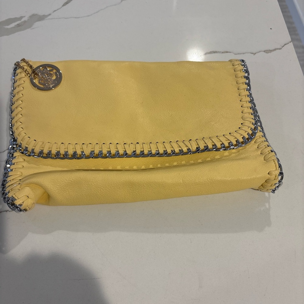 Yellow Chain-Trimmed Clutch